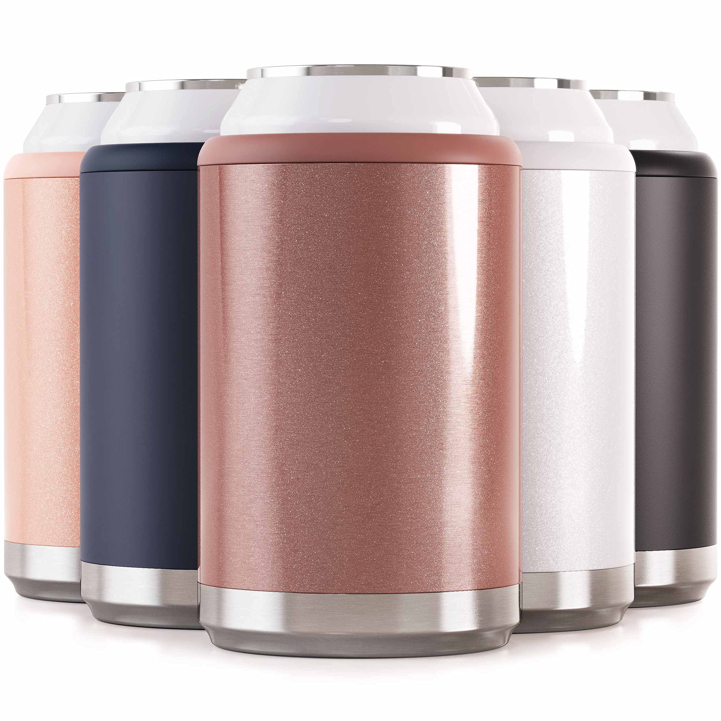 Maars Standard Can Cooler for Beer & Soda | Stainless Steel 12oz Beverage Sleeve, Double Wall Vacuum Insulated Drink Holder - Rose Gold Glitter