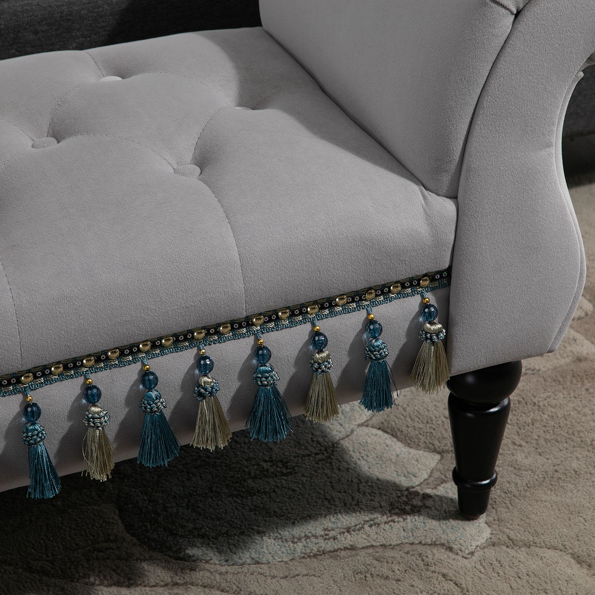 HOMCOM - Banco acolchado de terciopelo para cama con reposabrazos, patas de madera de caucho, 40 x 117 x 58 cm, color gris
