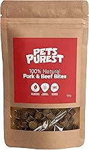 Pets Purest Natural Dog Treat Chews - 100% Healthy Air-Dried Pork and Beef Sausage Bites for Dogs, Puppy & Senior. Grain & Gluten Free Low Fat Raw Protein Dog Food Snack (100g)