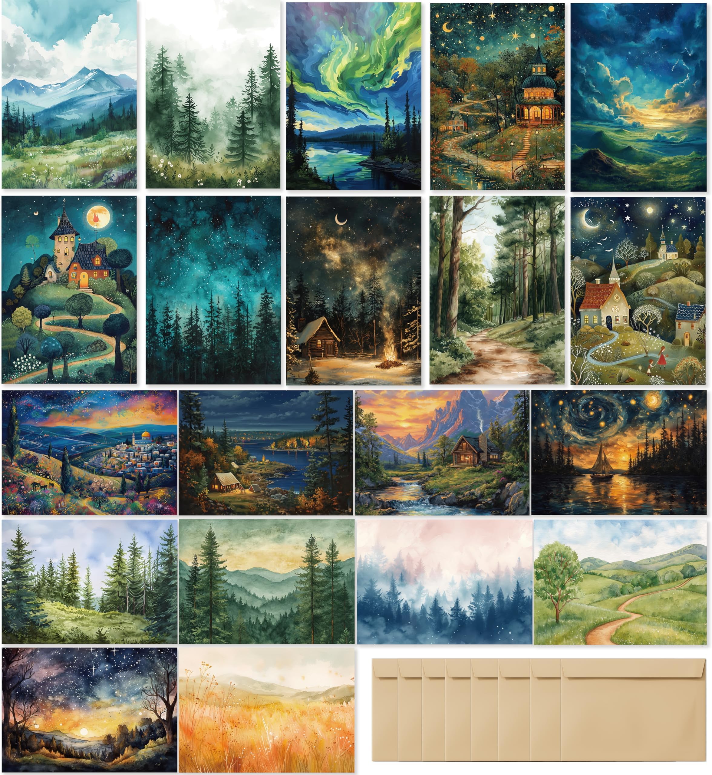 SLAPAFLIFE Blank Cards with Envelopes All Occasion,Whimsical Watercolor illustration Design Blank Greeting Cards 4x6,40Pack -Blank Greeting Cards,Note Cards with Matching Peel-and-Seal Rustic Envelopes