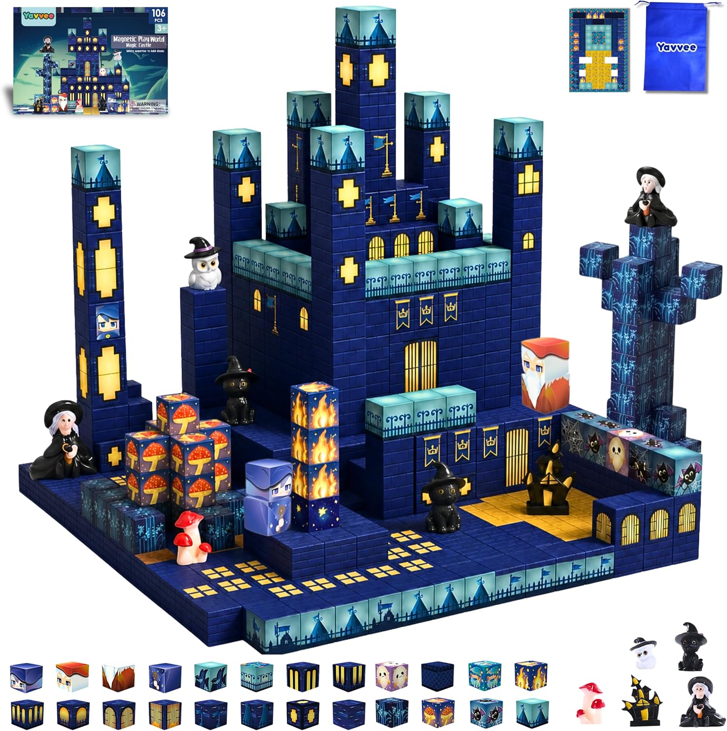 2-in-1 CubeQuest, 5 Figures, 100 Magnetic Building Cubes 0.8", 70+ Challenges & Dual-Sided Magnetized Theme Board, Expandable STEM Toy, Magnetic Building Blocks for Kids, Birthday Gift for Kids