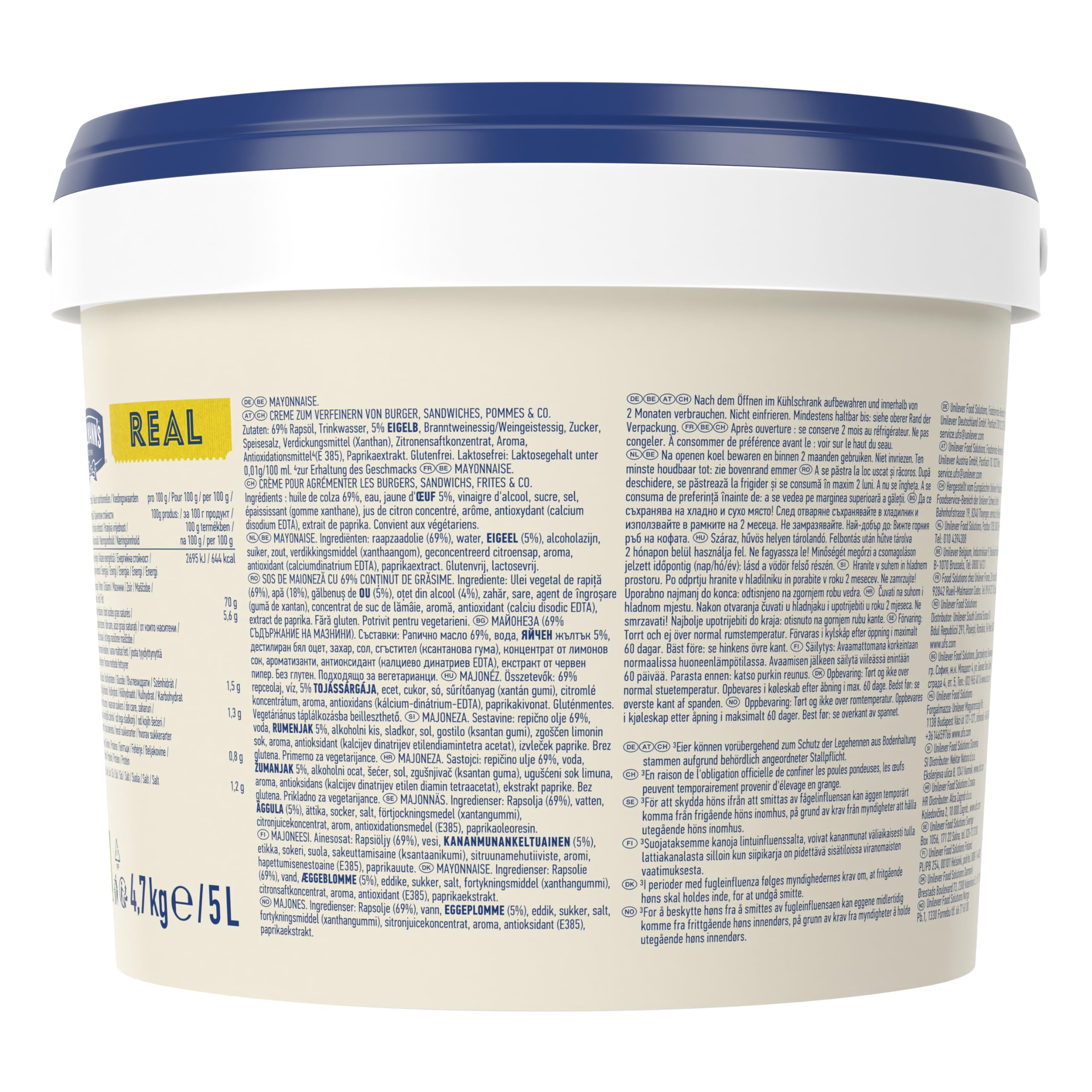 Hellmann's Mayonnaise Seau 5l