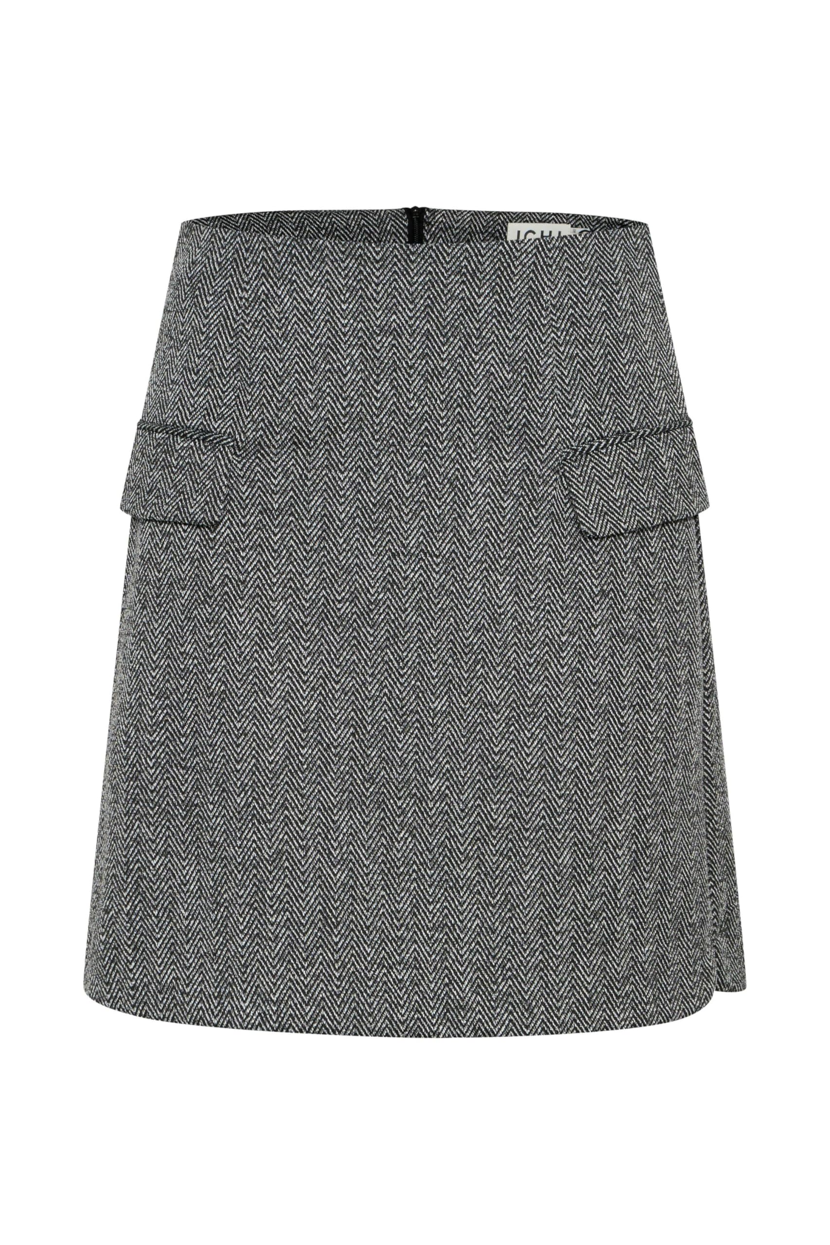 ICHI IHKATE Jacquard Damen Rock A-Linie-Rock Minirock mit Reißverschluss A-Form Außentaschen