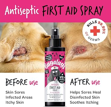 BUGALUGS First Aid Pet Antiseptic spray for dogs, puppy & cats 200ml - Antibacterial, Antiviral, Antifungal spray for cuts, wounds & itchy skin