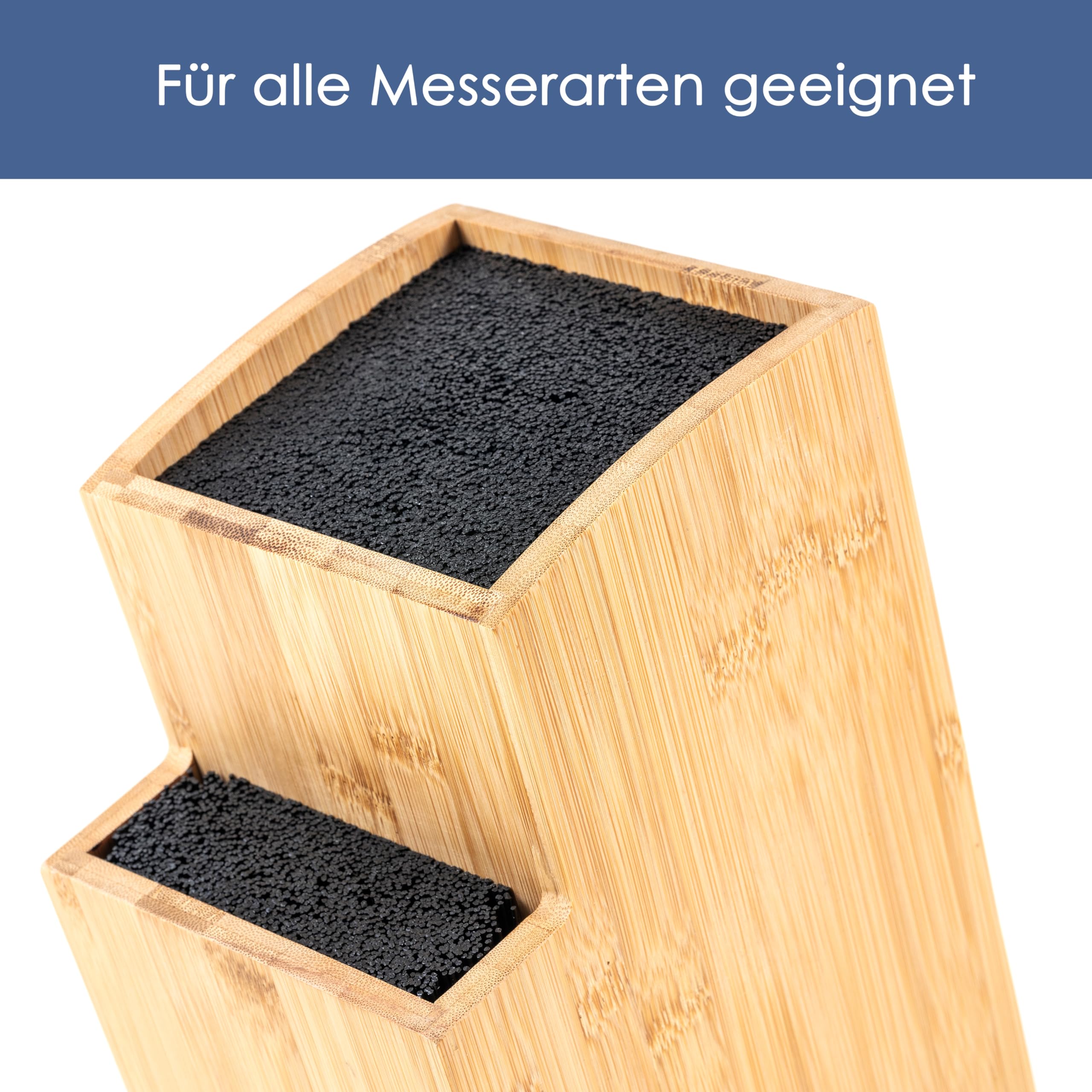 Hanseküche Messerblock - Messerhalter ohne Messer aus Holz Messerbrett (Bambus Braun, Quadratisch Schräg)