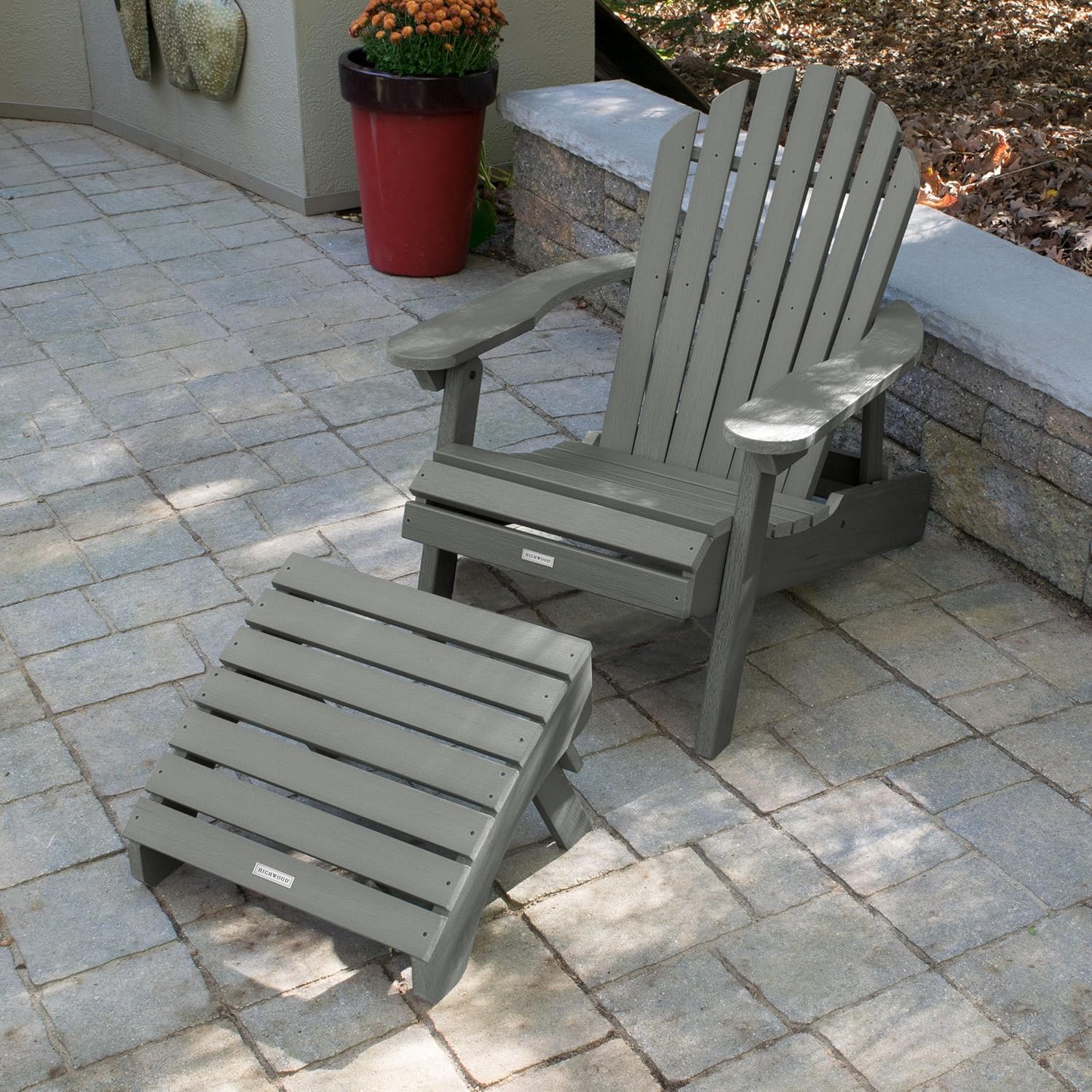 highwood AD-KITCHL1-CGE Hamilton Folding & Reclining Adirondack Chair with Ottoman, Coastal Teak