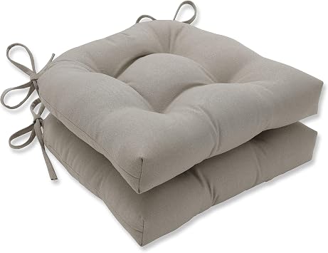 Pillow Perfect Pompeii Solid Indoor/Outdoor Reversible Patio Chairpad with Ties Weather and Fade Resistant, 15.5" x 16", Beige, 2 Count