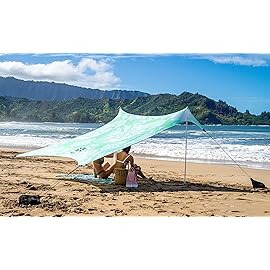 Neso Portable Beach Tent Sun Shelter with Sand Anchor - Lightweight Beach Shade Canopy - Easy Setup for Family Outings - Patented Reinforced Corners - UPF 50+ Sun Protection - 7 x 7ft - Mint Tie Dye