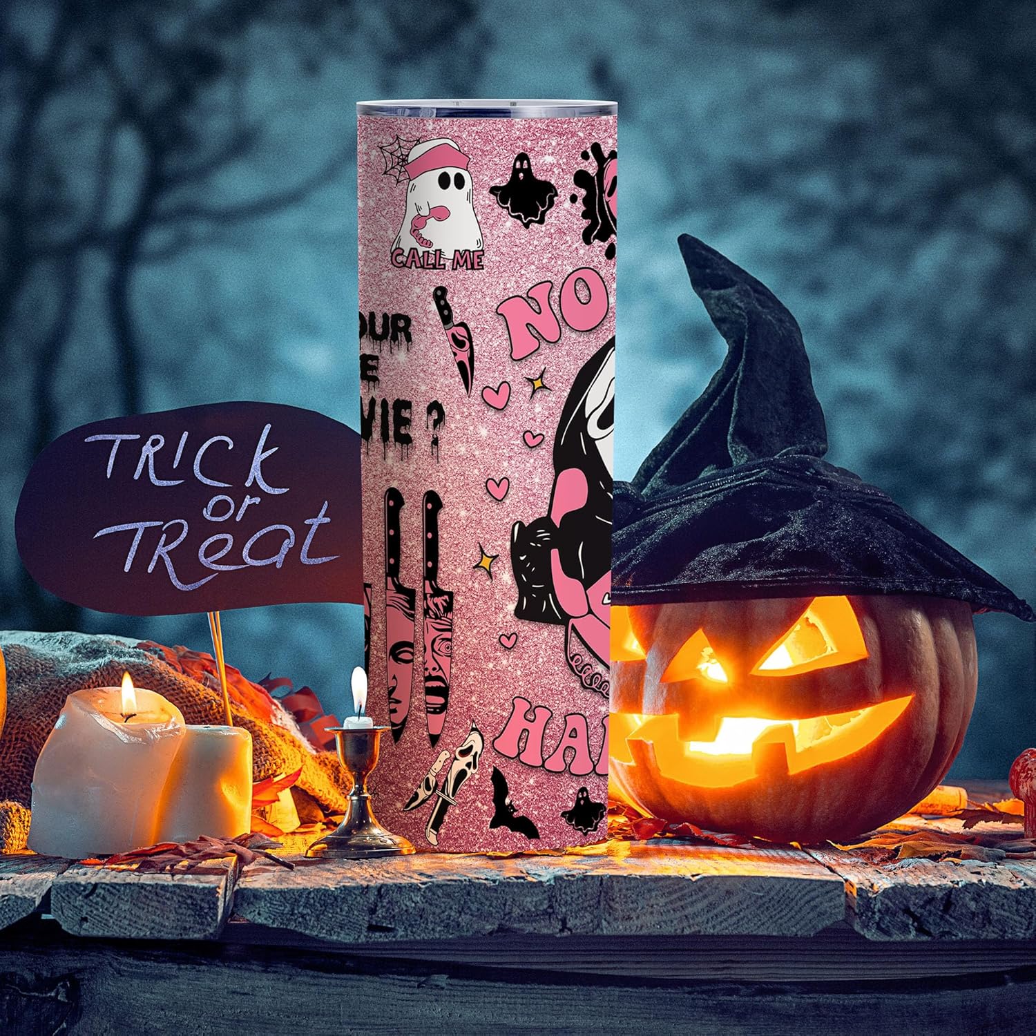Pink Spooky Cute 20oz Skinny Tumbler, Halloween Horror Aesthetic Stainless Steel Travel Mug with Lid, Insulated Coffee Cup Gift for Women Teens - Image 6