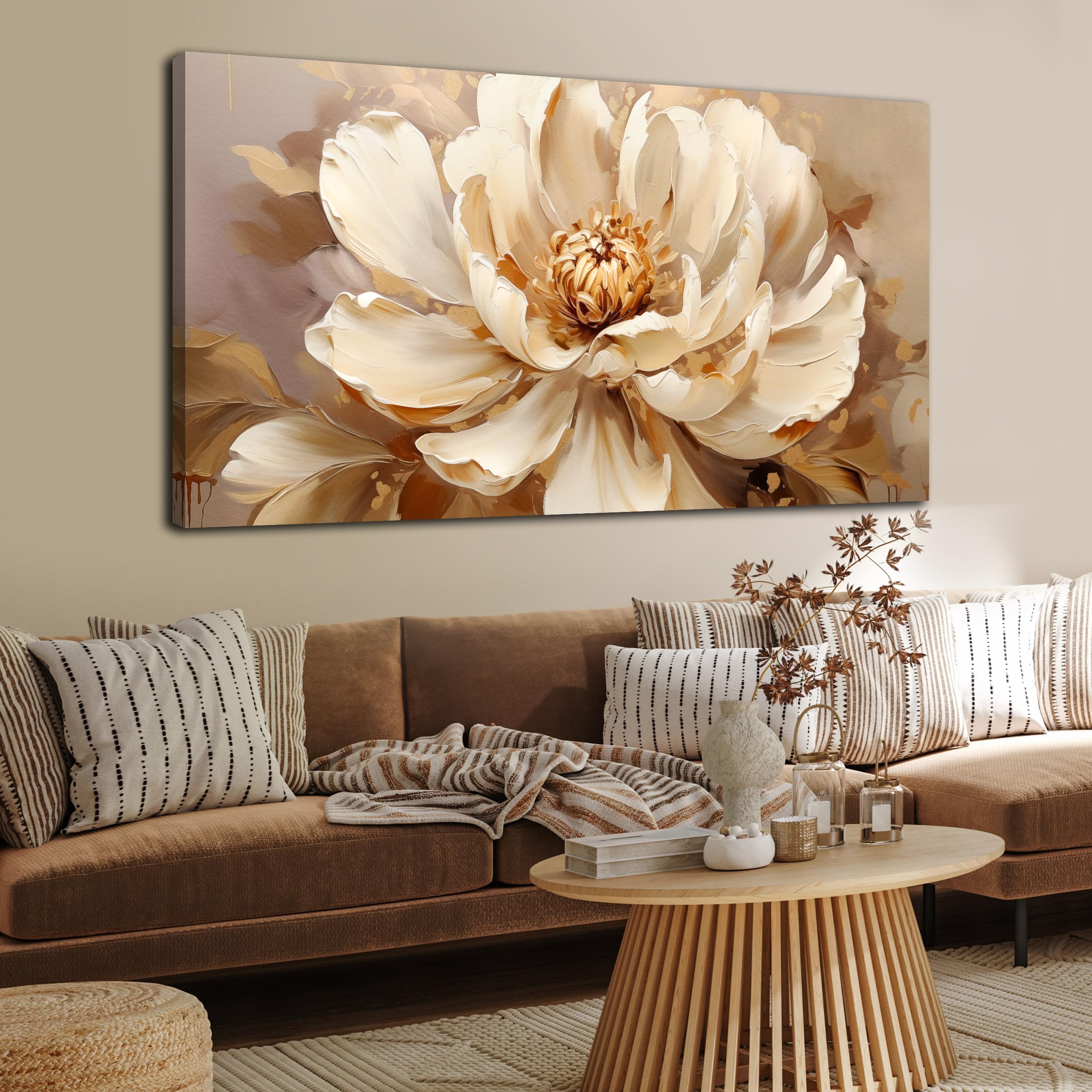 TYTAUPT Large Flower Canvas Wall Art for Bedroom Women,White Floral Wall Decor for Living Room 29 x 59 Inch