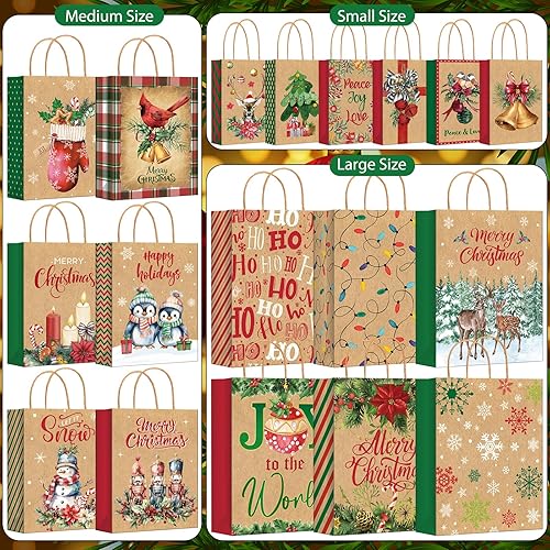 Miniatura 4 de 24 bolsas de regalo de Navidad surtidas con pañuelos, bolsas de papel kraft a granel con asas, 24 estilos para envolver regalos de Navidad, 6 jumbo,