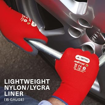 Skytec Ninja Flex Pack of 1 Safety Work Gloves – Lightweight Red Nylon Gloves with Secure Grip Ideal for Heavy-Duty Work (Medium)