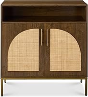 Best Choice Products Brown Rattan Sideboard Buffet Cabinet - 4-Tier Storage Console Table for Entryway, Hallway, Living & Dining Room