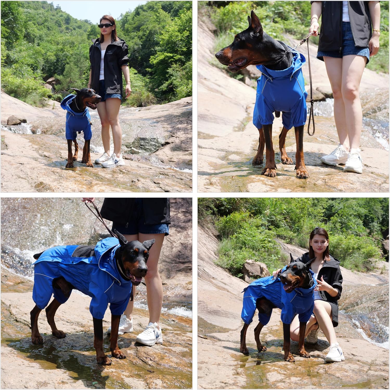 LOVELONGLONG Waterproof Dog Raincoat with Removable Hood – Outdoor Full Body Dog Jacket, Windproof Snowproof Shell Suit – All Season Pet Rain Gear Blue XXL