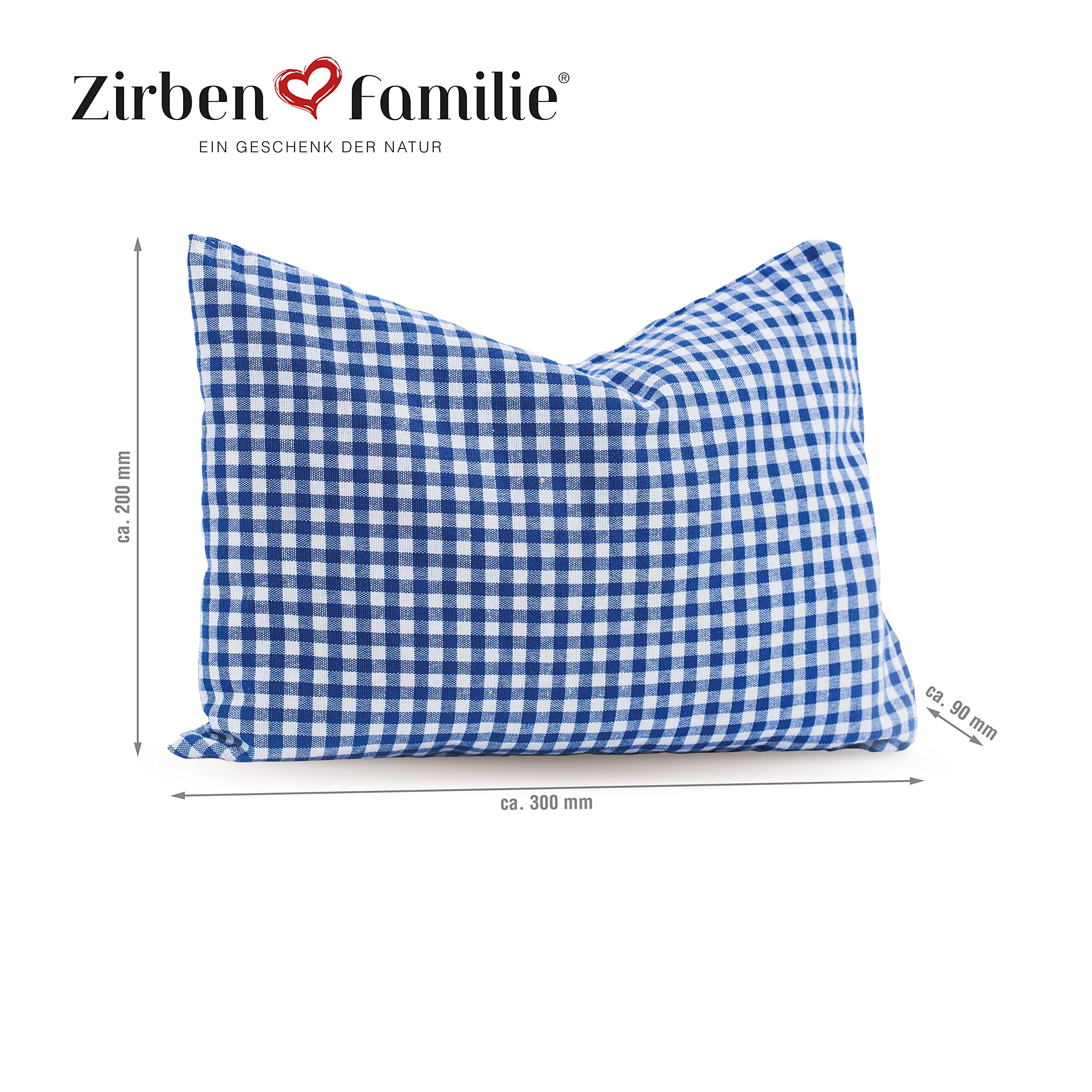 Zirben Familie - Conocido en el comercio especializado y la hostelería • Cojín de pino a cuadros azules • Cojín decorativo suave y aromático de 30 x 20 cm • Cojín decorativo relleno
