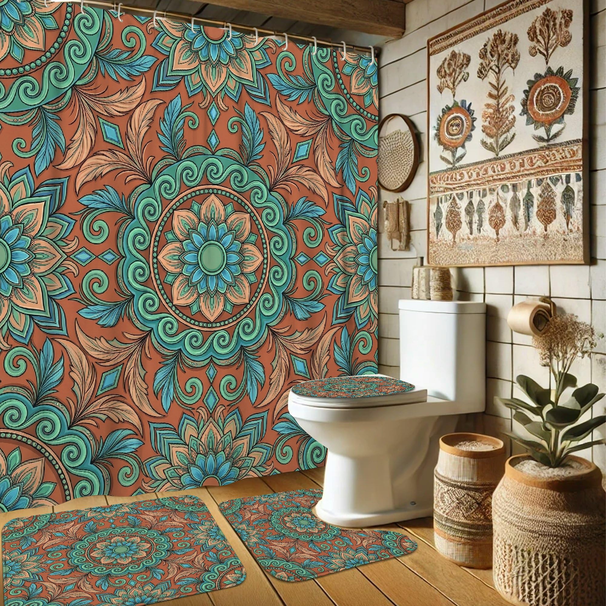 Rideaux de douche mandala en tissu lavable pour éliminer les moisissures de la baignoire