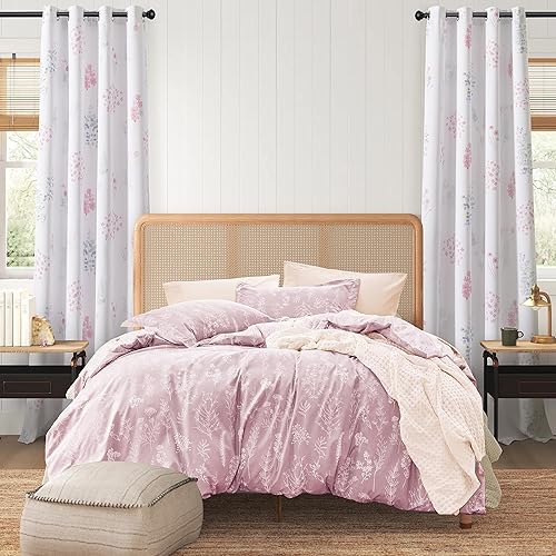 Miniatura 6 de XTMYI 2 paneles de cortinas de guardería para niña, 80% opacas, estampado de acuarela neutra con estampado floral, cortinas bohemias para dormitorio