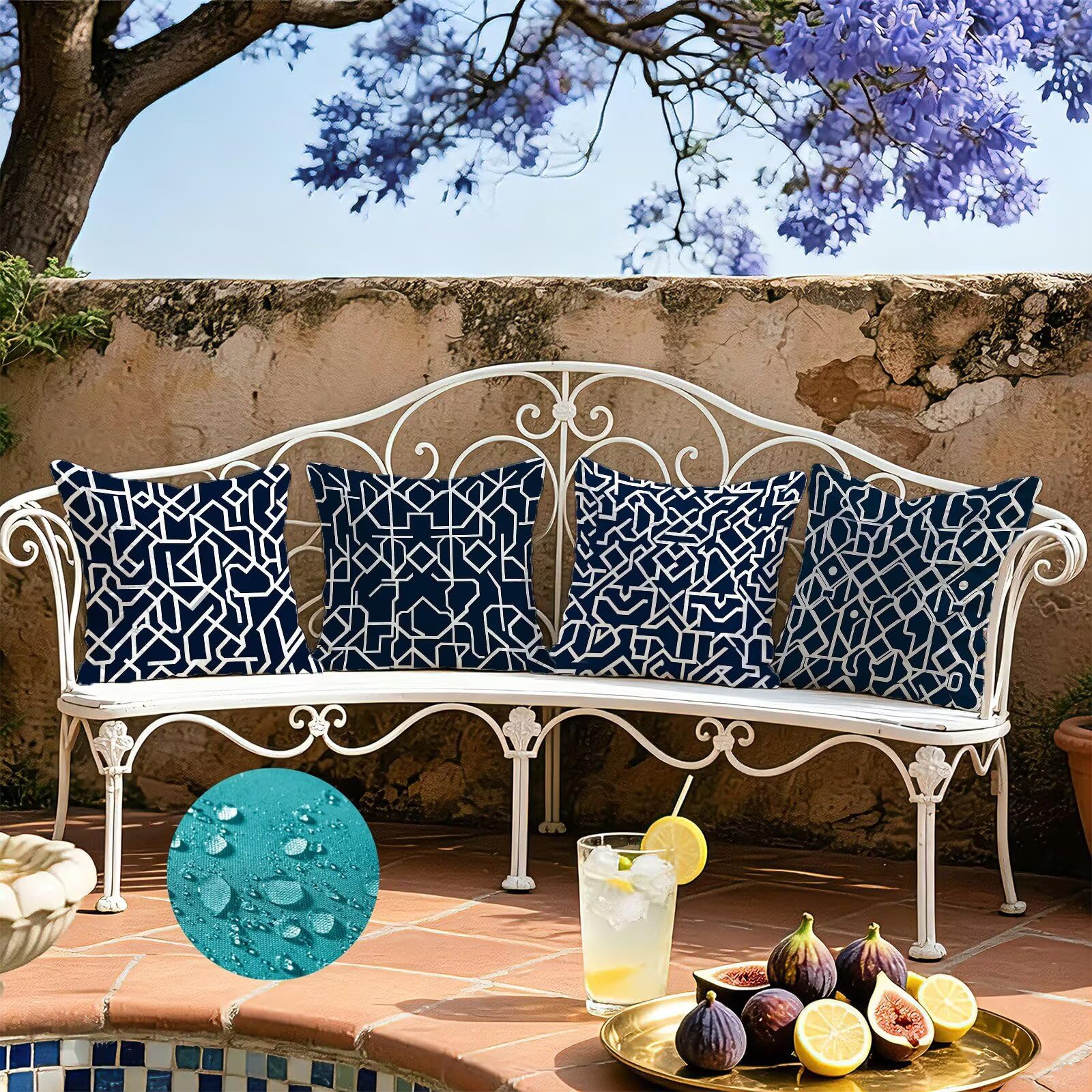 Blu Federe Cuscini Divano 60x60cm, Cuscini da Esterno Set de 4, Cod-296