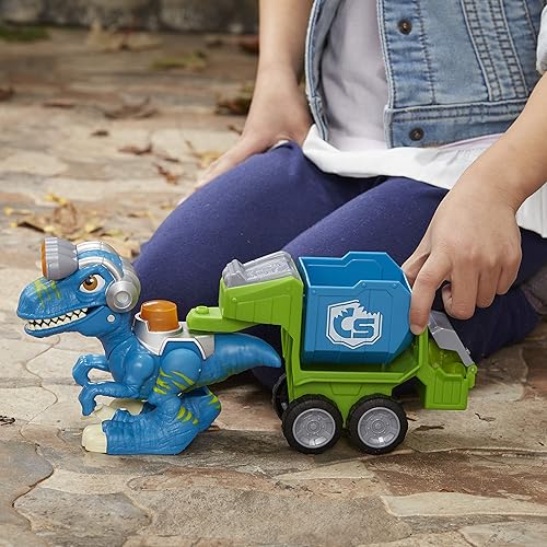 Miniatura 3 de Playskool Raptor Compactador, figura de dinosaurio Raptor con accesorio compactador de basura, camión de basura de juguete para niños de 3 años en