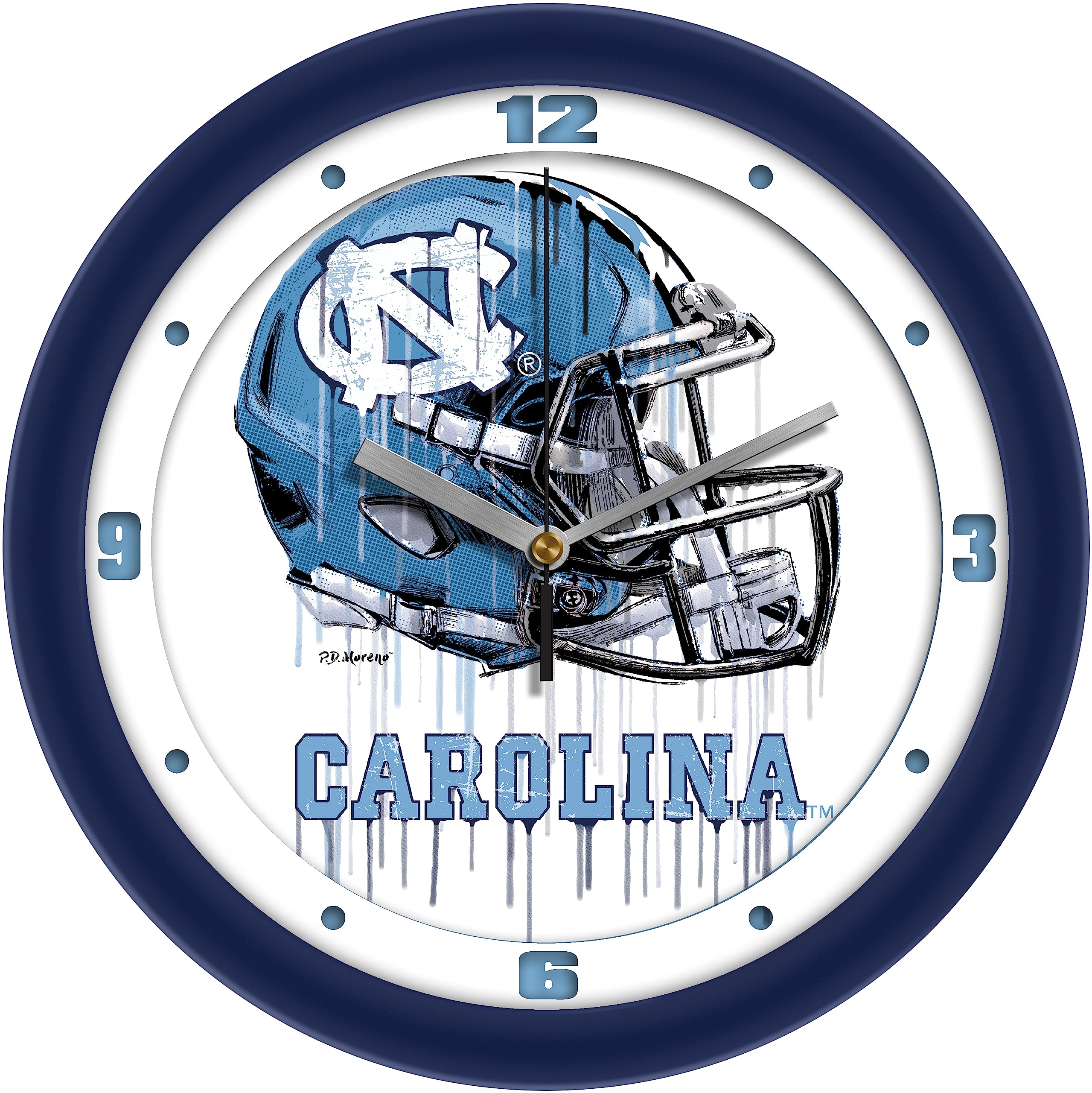 SunTime North Carolina Tar Heels Drip Helmet Decorative Wall Clock, Silent Non-Ticking Sports Team Wall Clock for Living Room Decor, Bedroom, Fan Cave