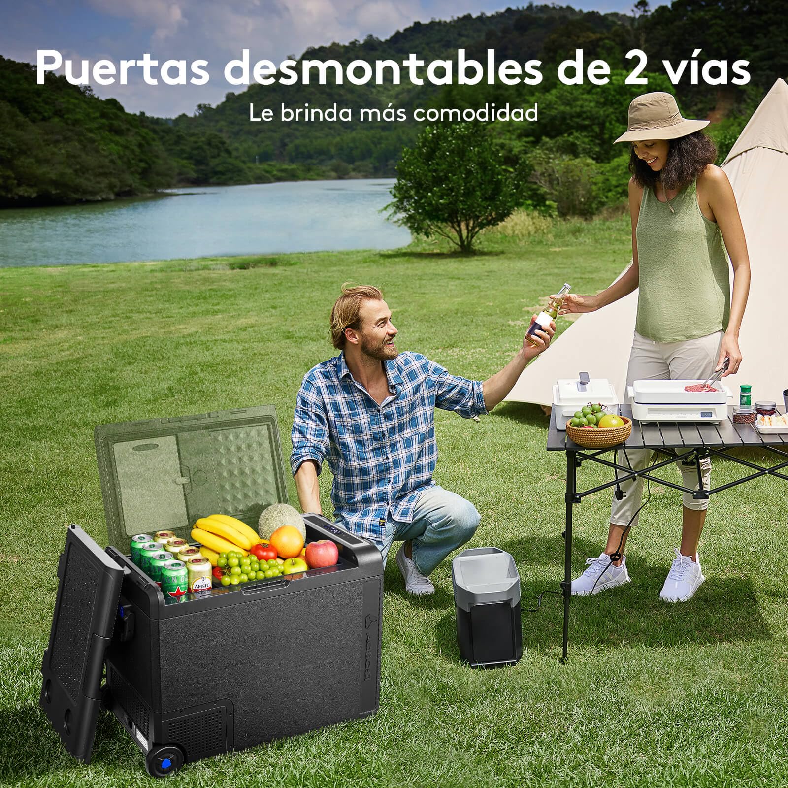 AAOBOSI Nevera Portatil 58L, Nevera 12V Compresor -20°C a 20°C, 12/24V DC y 100-240V AC Rugged Nevera para Coches, Casa, Viajes, Barco, Autocaravana, Camping y pesca