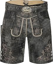 Schöneberger Trachten Couture Men's Lederhosen Short with Traditional Belt, Traditional Leather Trousers for Oktoberfest, Original Nubuck Leather, Wolfsklamm