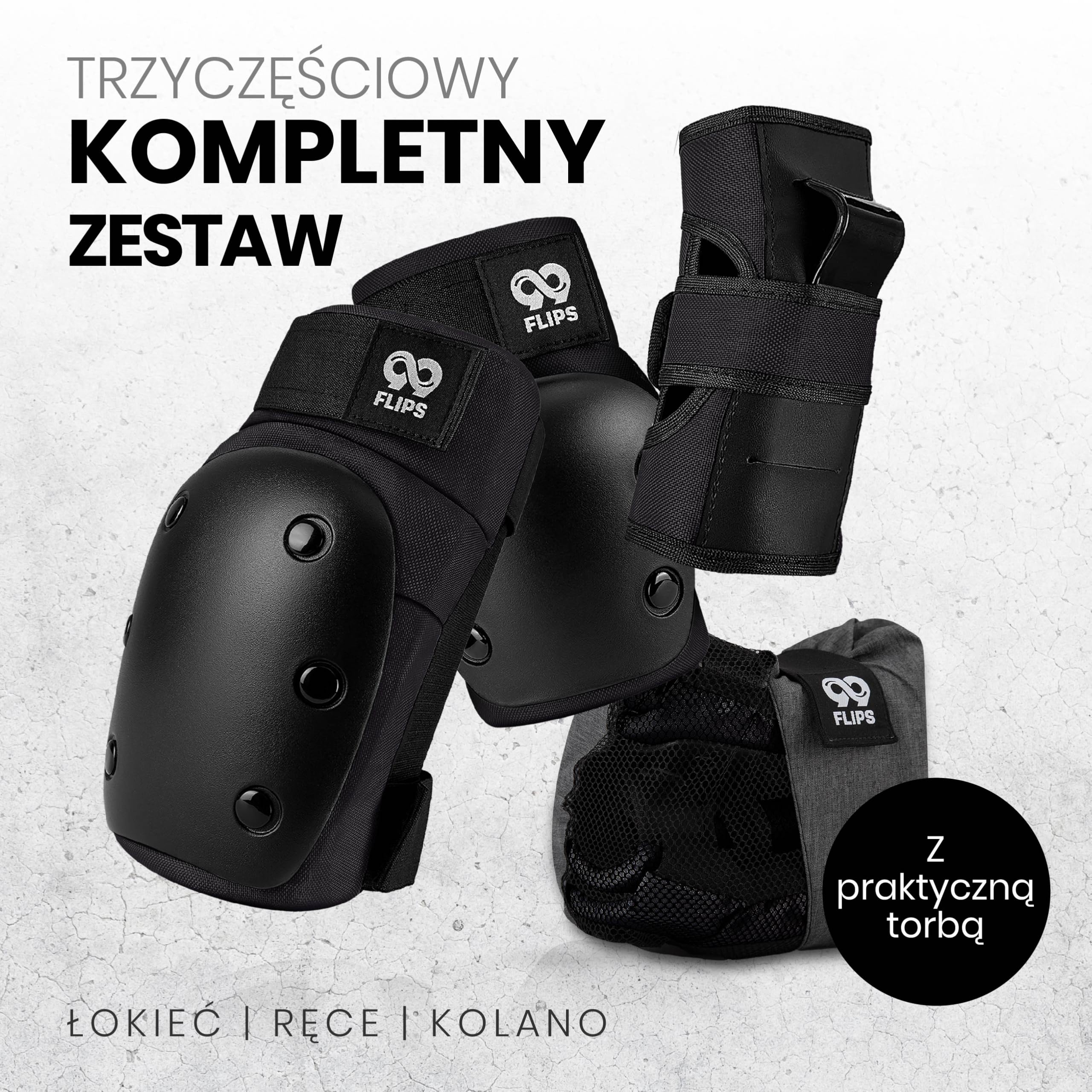 99FLIPS DIVE Czarne ochraniacze na rolki dla dorosłych i dzieci od 12 lat L Zestaw 6 el z certyfikatem GS dla kobiet i mężczyzn Nakolanniki i ochraniacze na deskorolkę