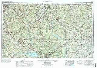 Spartanburg SC topo map, 1:250000 Scale, 1 X 2 Degree, Historical, 1953, Updated 1988, 22.2 x 32.1 in