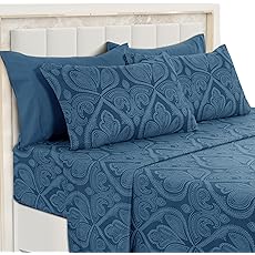 Elegant Comfort Luxury Soft Bed Sheets Paisley Pattern - 1500 Premium Hotel Quality Microfiber Softness Wrinkle and Fade Resistant (6-Piece) Bedding Set, California King, Paisley Navy Blue