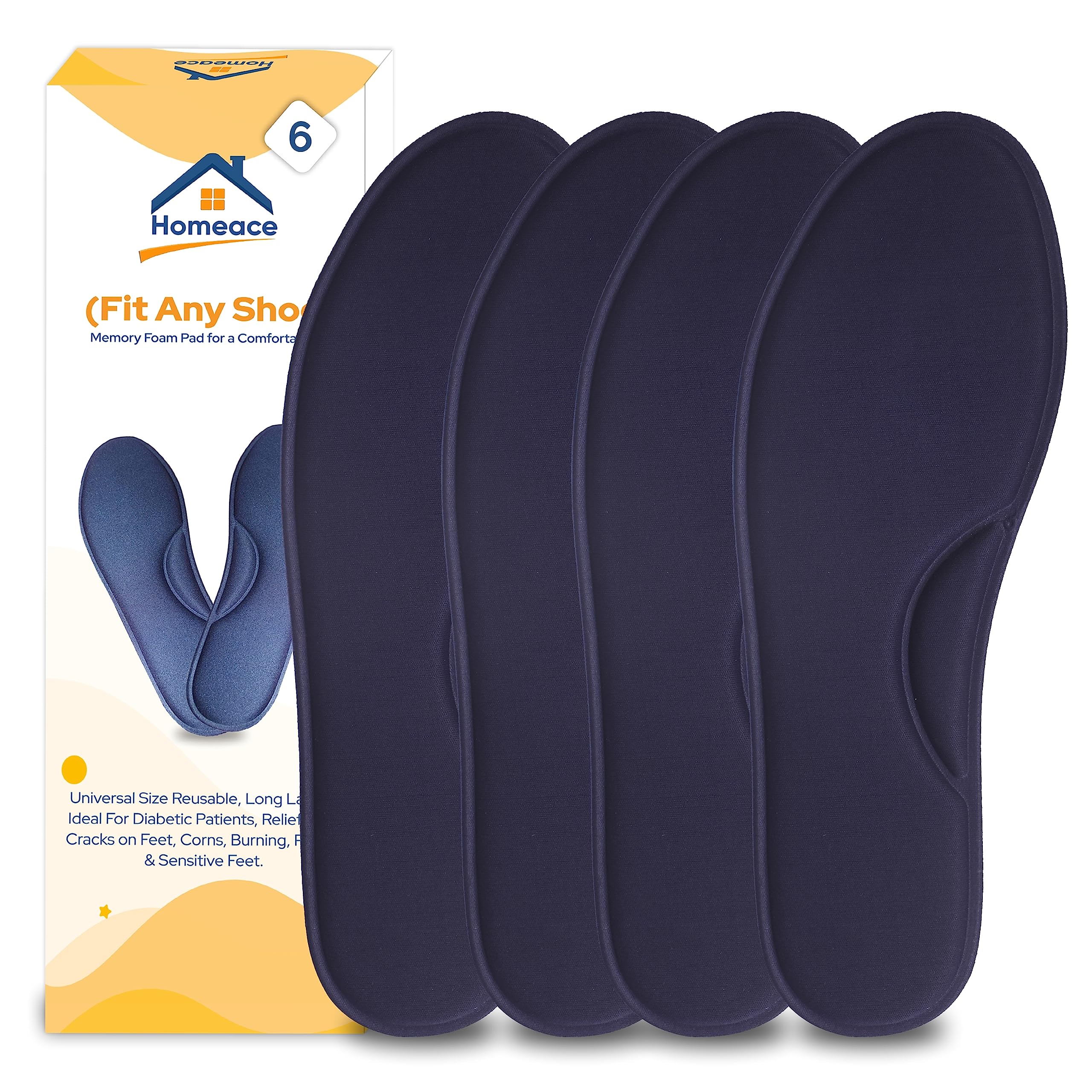 Homeace Memory Foam Insoles for Men - Superior Comfort, Heel Support, and Pressure Relief | Enhanced Cushioning, Lightweight, and Washable | Extra Cushion | 2 Pair (6 Black) (B0C7P5KZWY) Amazon Price History, Amazon Price Tracker