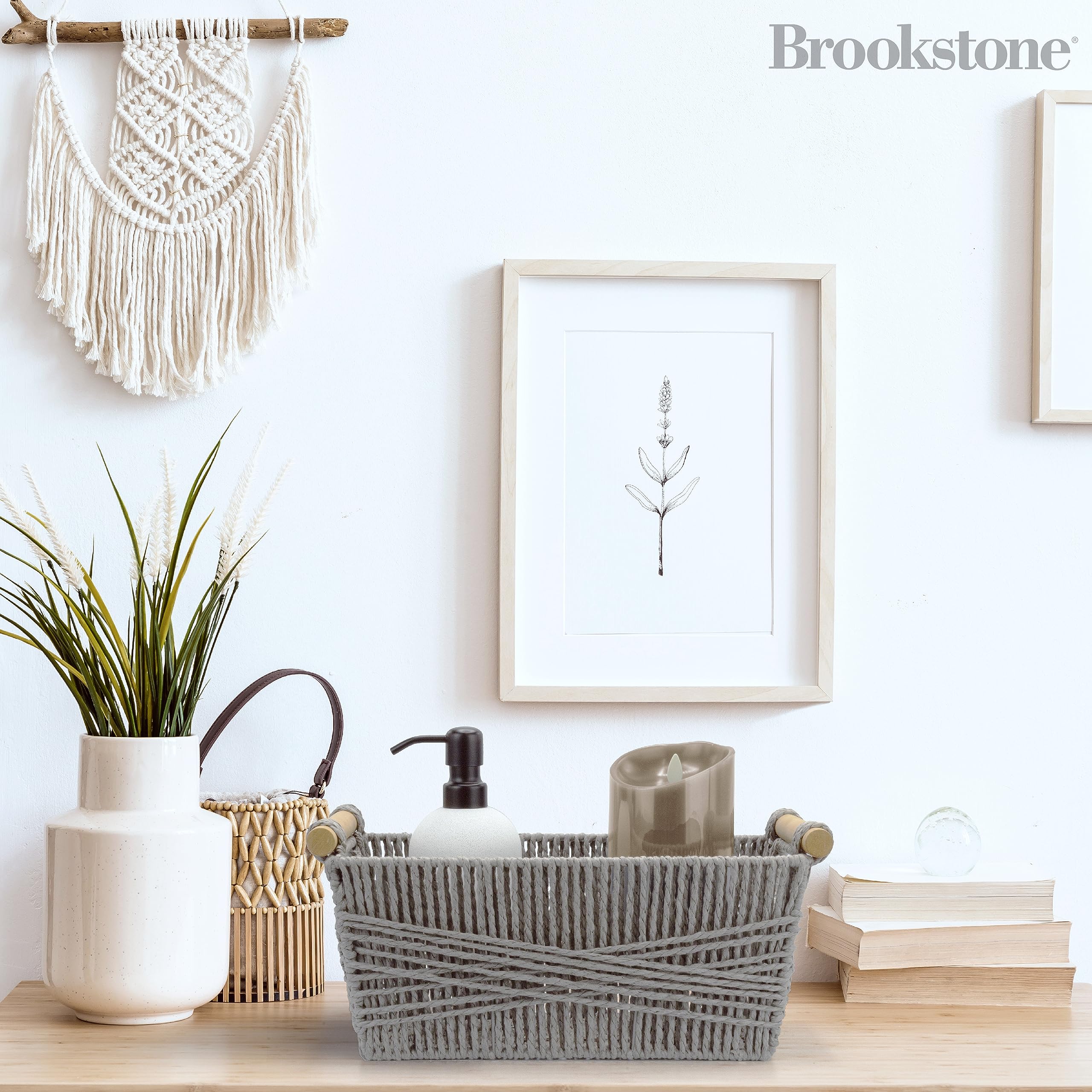 BROOKSTONE [Juego de 2 unidades] Cesta de almacenamiento de mimbre, organizador bohemio y contenedor de almacenamiento, contenedor decorativo, sobre la reserva de papel higiénico, adecuado para