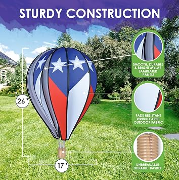 Hot Air Balloon Hanging Garden Spinner 26 - Vibrant Patriotic Design, Weather-Resistant Outdoor Decor, Durable & Lightweight for Patios, Yards, and Gardens - Eye-Catching Wind Spinner