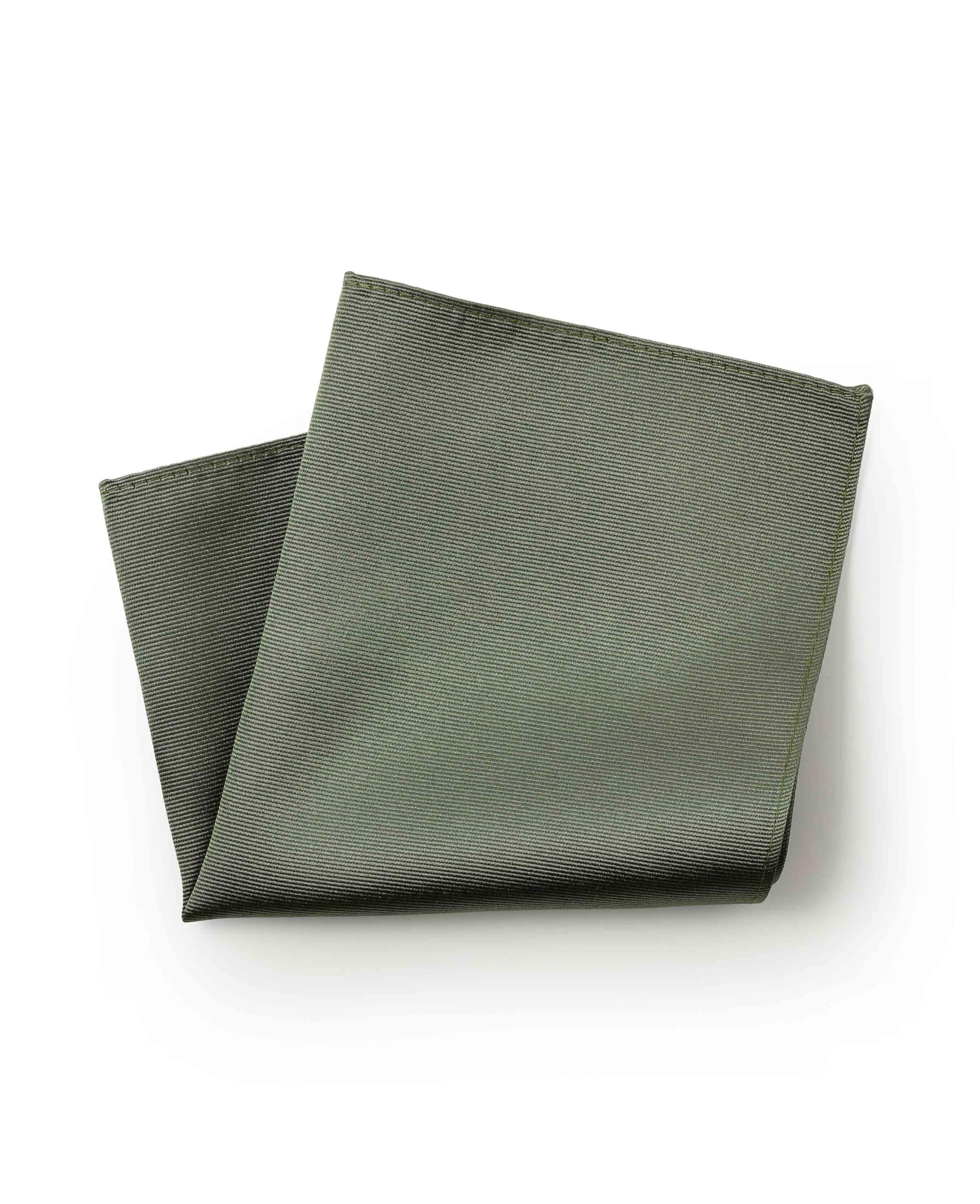 The Savile Row Company London Men's Khaki Green Twill Weave Silk Pocket Square Handkerchief - Khaki Green Twill