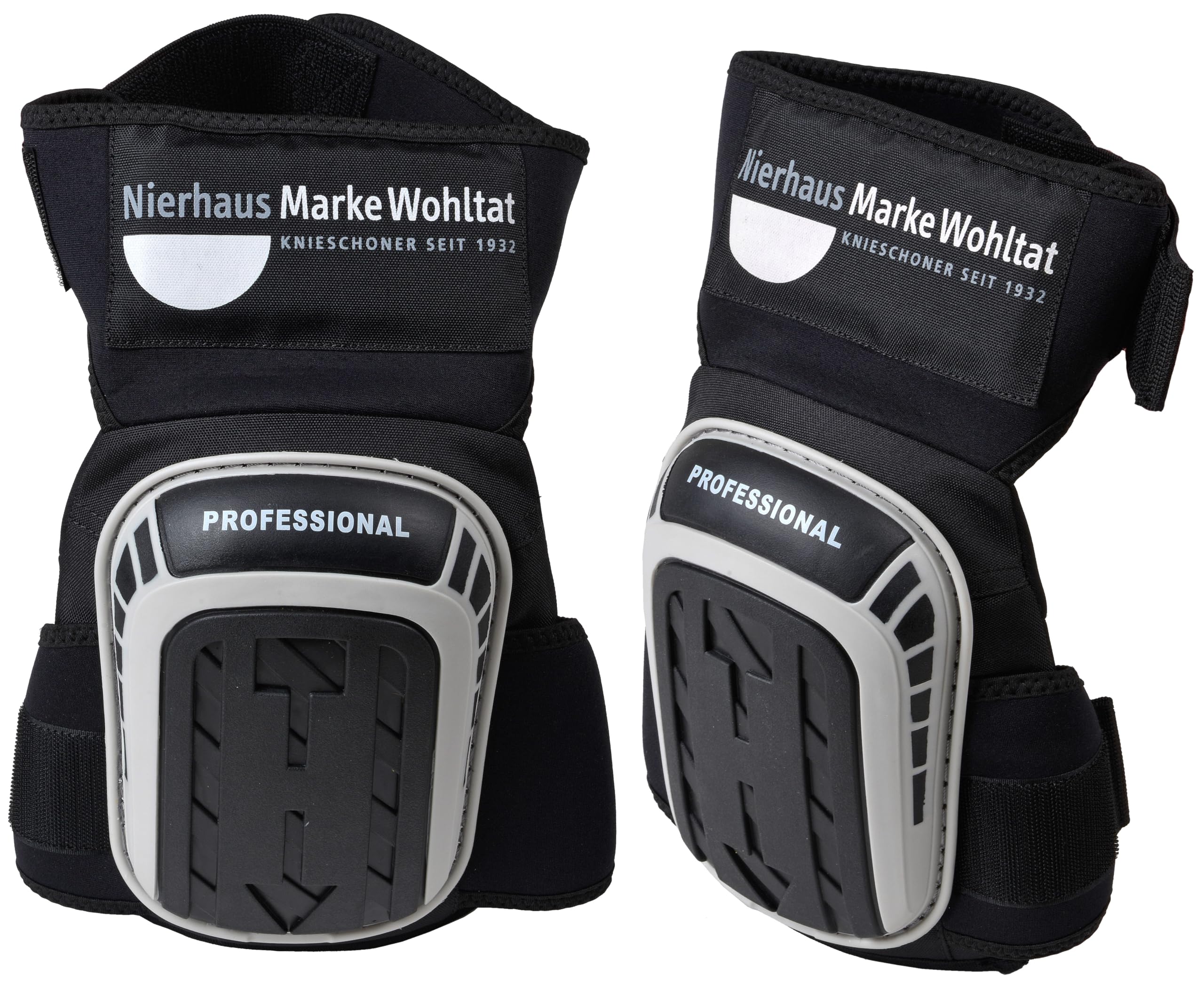 NIERHAUS WOHLTAT Knieschoner PROFESSIONAL - Professioneller Knieschutz mit Gelkissen - Knieschützer für Fliesenleger, Handwerker, Bodenleger, Gartenarbeiten mit starken, bequemen, rutschfesten Riemen