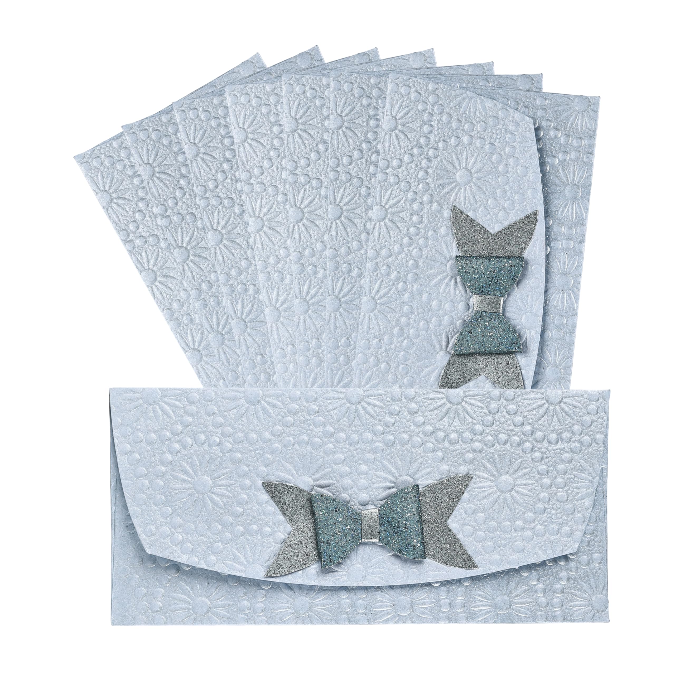 Kidsy Winsy Pack of 8 (3.5 x 7.5 Inches) Blue Embossed With 3D Bow Tie|3 Fold Shagun Envelopes for Gifting Money | Wedding, Birthday, Sagan Cash Gift Envelopes | Designer Money Envelope for Cash Gifts