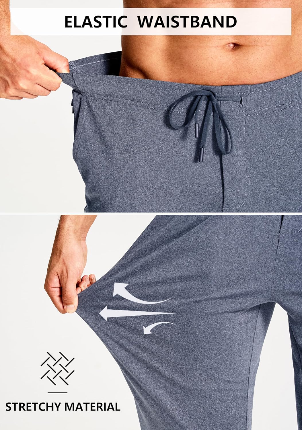 Men's Athletic Joggers Stretch Sweatpants with Zipper Pockets Running Workout Gym Track Golf Pants for Men