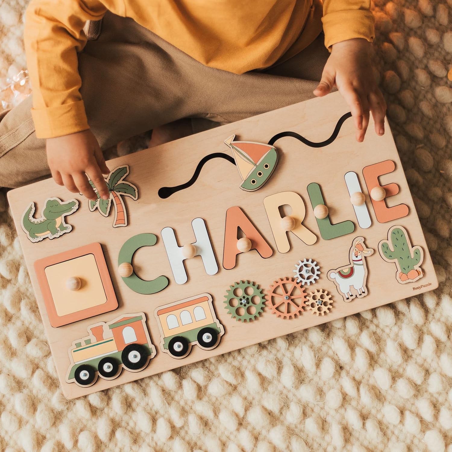 Personalized Busy Board with Name, Name Puzzle, Montessori Wooden Toys, 1st, Unique Birthday Gift, Baby Boy and Baby Girl Gift