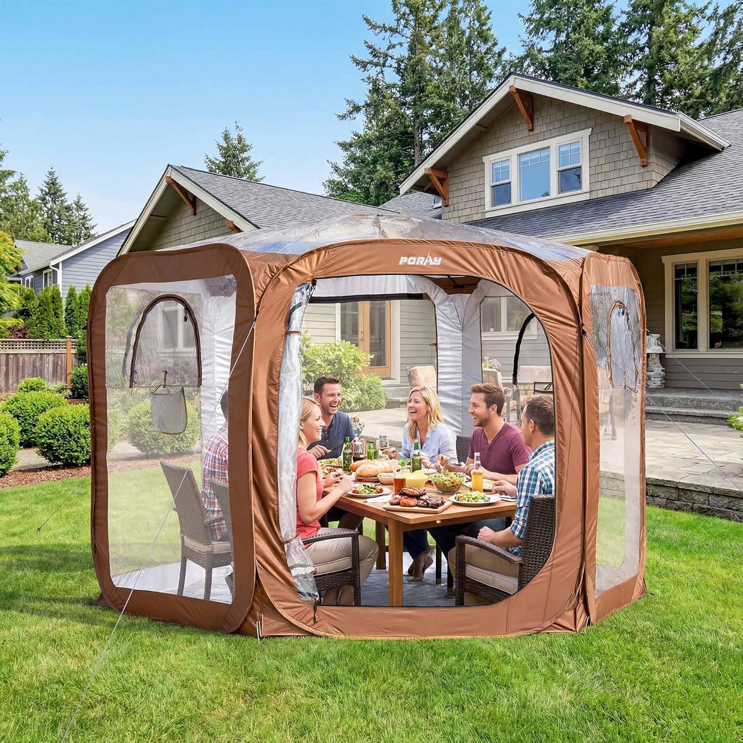 Porayhut Pop up Bubble Tent Screen House 10’X10’Large Camping Sun Shelter,Weather and Cold Proof Pod with Detachable Sunshade Cloth,Waterproof Floor,2 Zipper Doors & 4 Mesh Breathable Windows