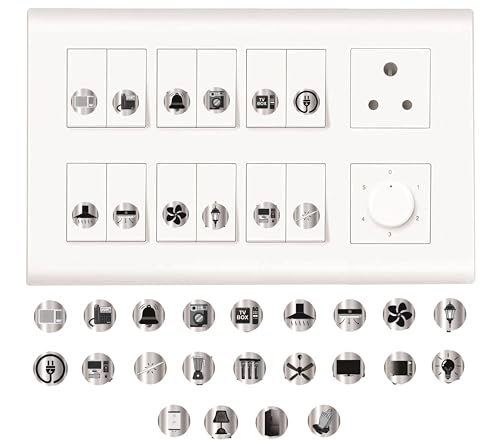 Image of Silver Black Metallic Colour Switch Board Stickers for Home | 330 Labels with 22 Icons for Fan Light AC Fridge | Elegant Electric Switch Stickers for Button Labeling | Modular Switch Panels