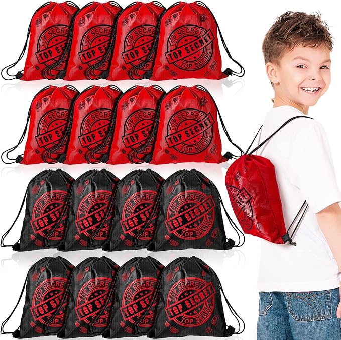 16 Pcs Top Secret Theme Party Favor Large Bags Drawstring