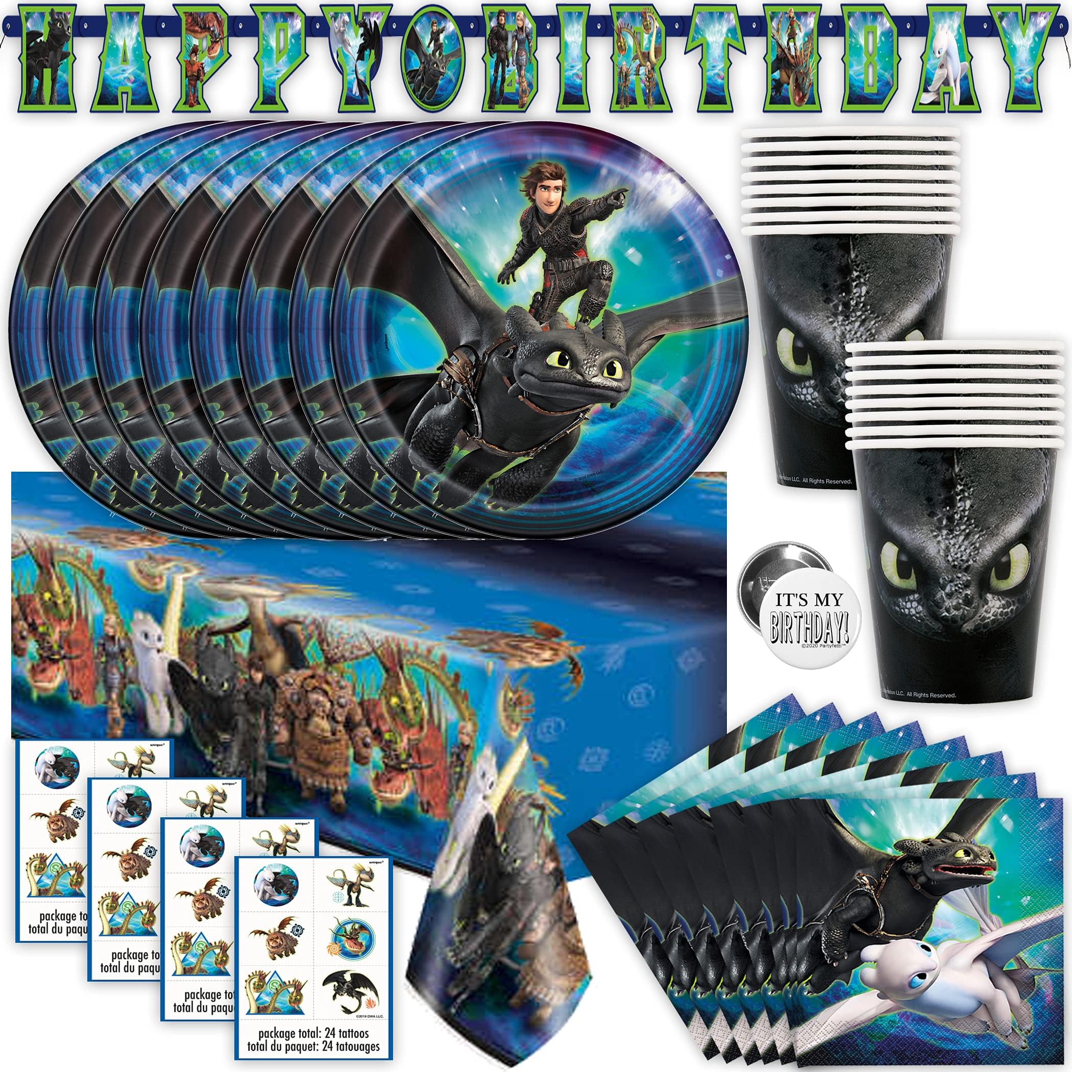 How to Train Your Dragon Party Supplies, Decorations and Favors for Birthday Party, Serves 16 Guests, Perfect for Girls and Boys, Easy Setup and Takedown with Table Cover, Plates, Napkins & More