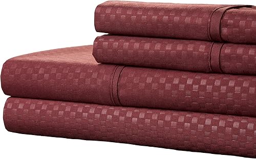 Miniatura 2 de Lavish Home Juego de sábana grabado en relieve, color blanco, King, Burgundy, Completo