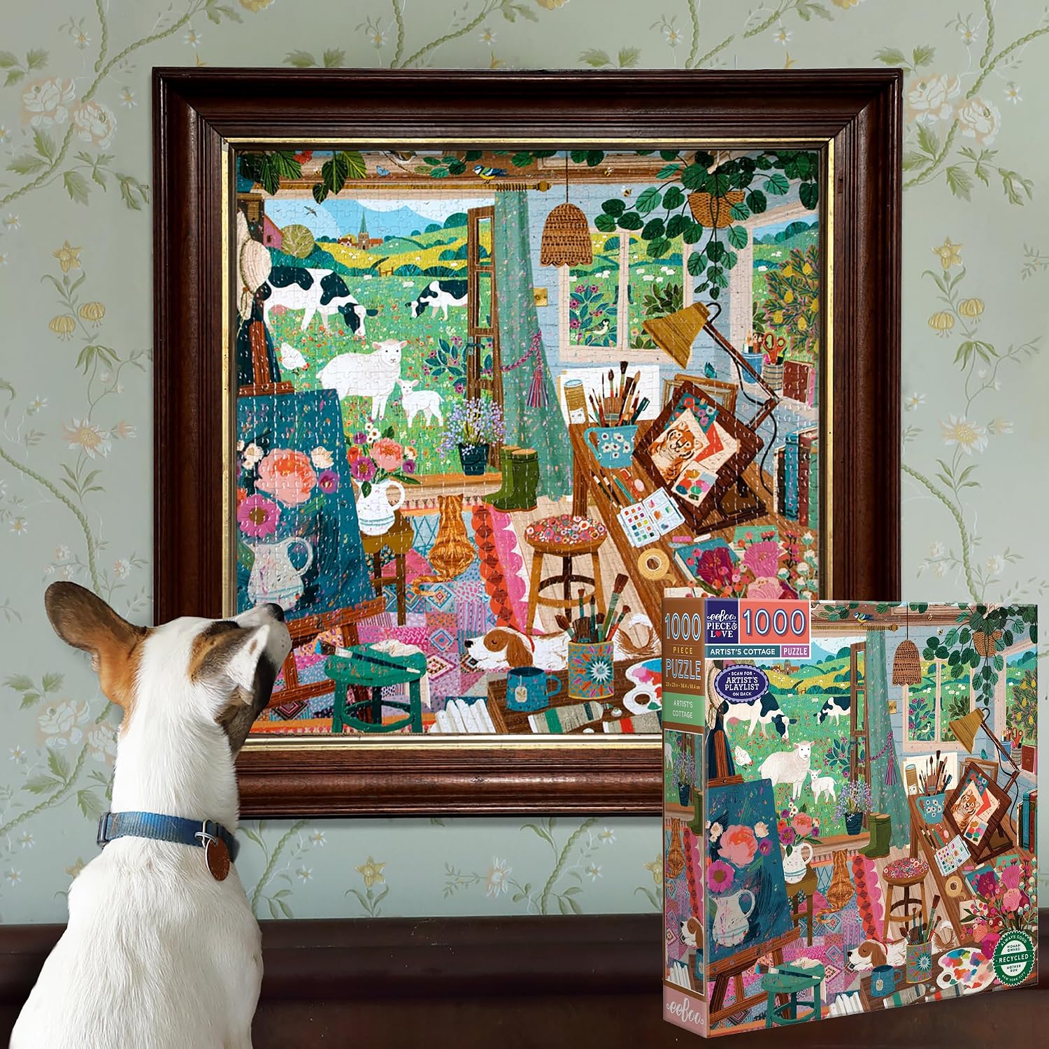 eeBoo 1000 Piece Puzzle - Artist's Cottage Jigsaw Puzzle for Adults, Square 23" x 23" Made with Recycled Board & Vegetable-Based Ink
