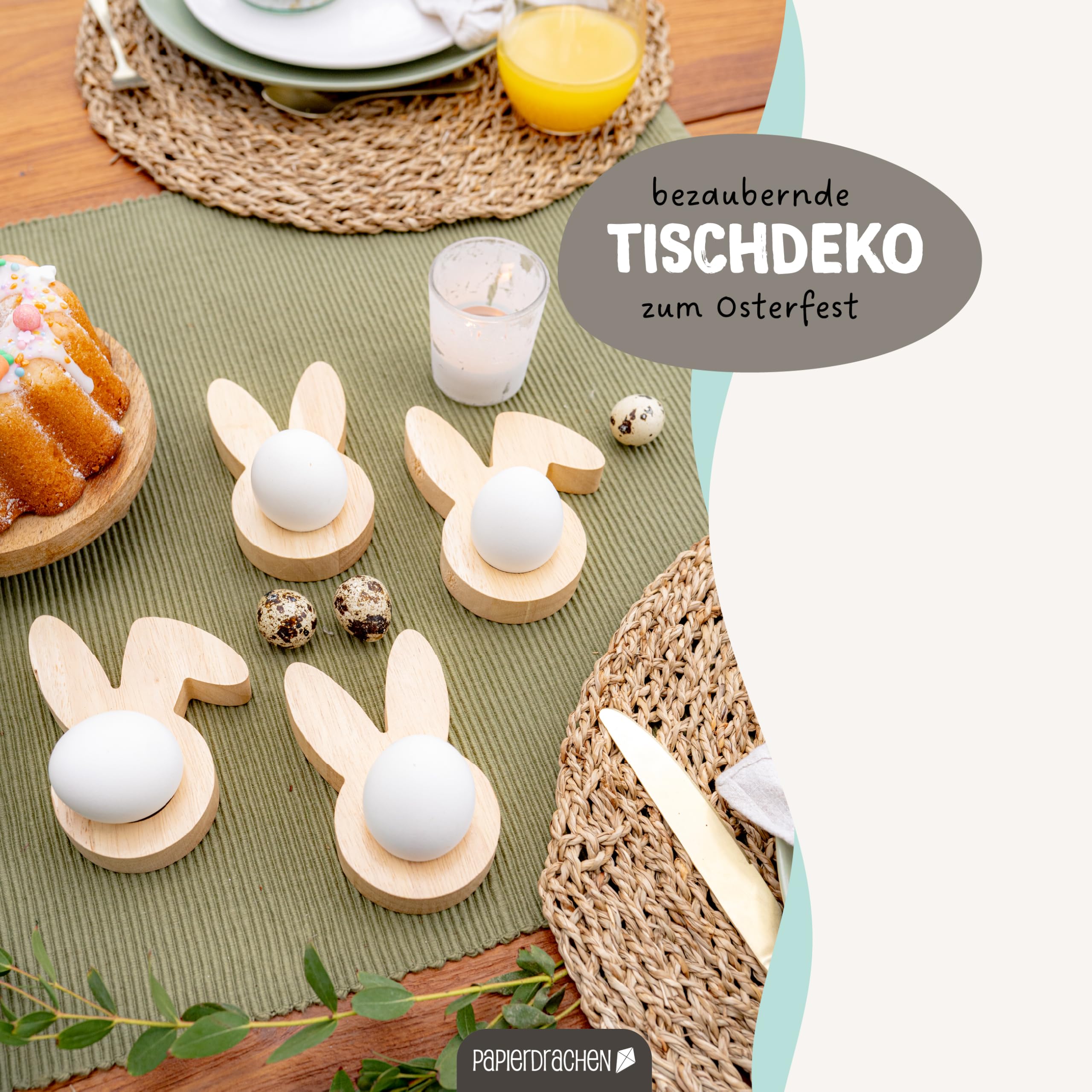 Set Da 4 Portauova In Legno Di Pino A Forma Di Coniglio – Decorazione Tavola Pasquale, Artigianale E Personalizzabile, Perfetto Per Brunch, Colazione E Fai-da-Te