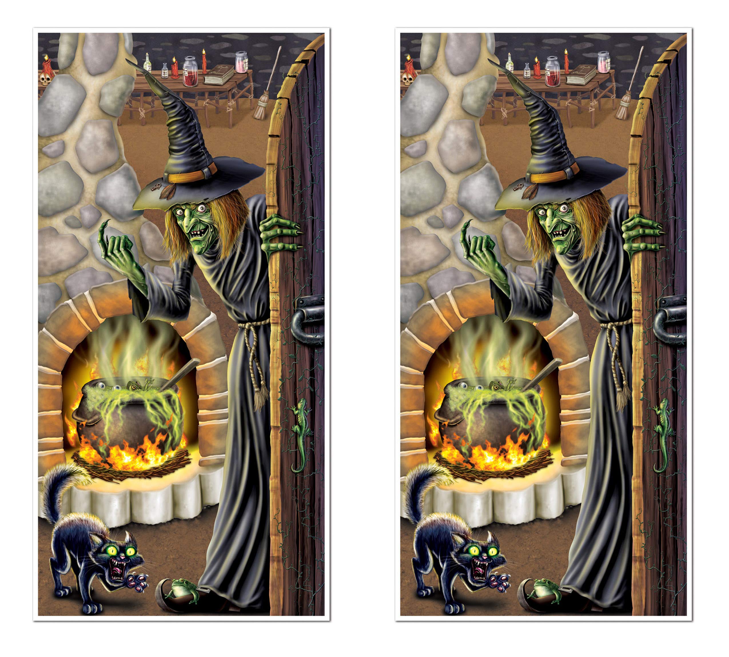 Beistle Witch's Brew Door Covers, 5’ x 30”, 2 Pieces – Plastic for Indoor & Outdoor Use – Easily Display – Halloween Decorations, Holiday Front Door Cover, Spooky Season Party