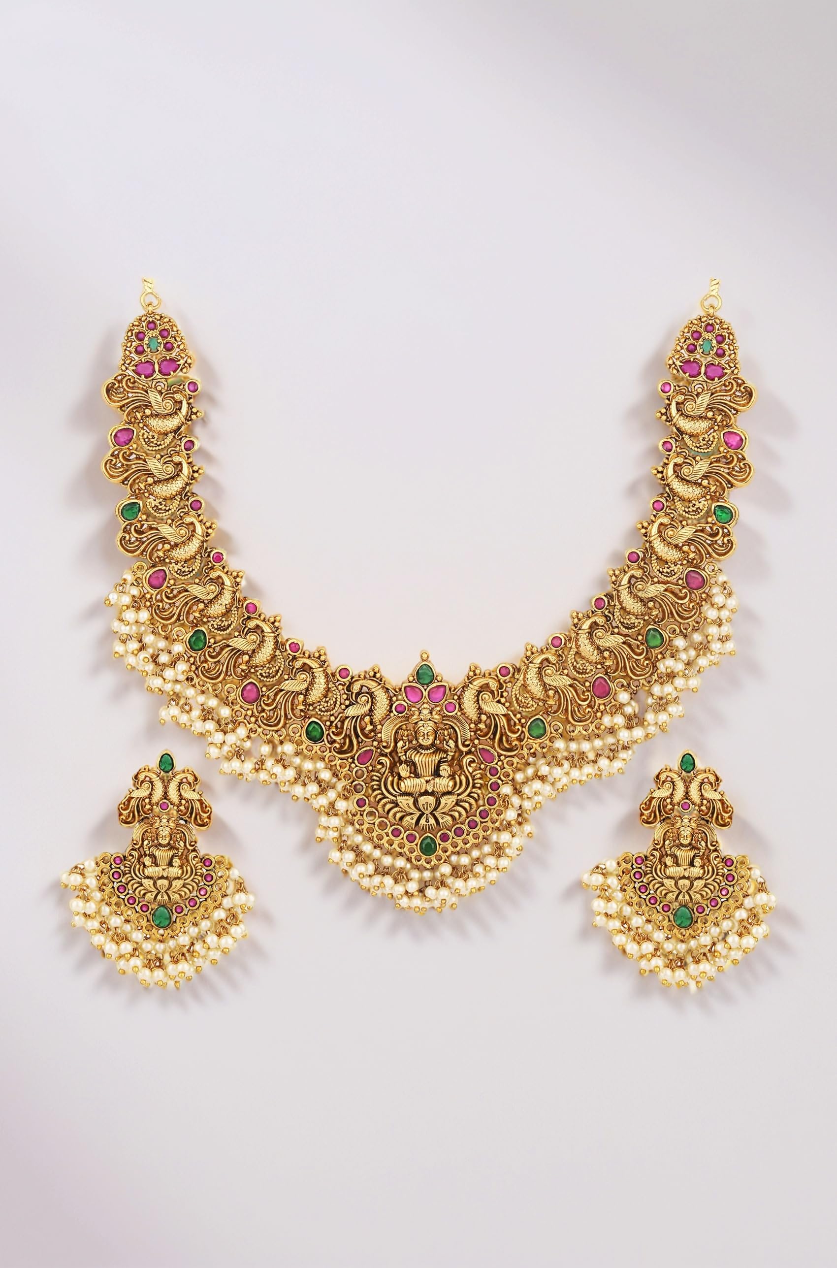 Latest Stylish Fancy Pearl Choker Traditional Jewellery Set for Women | Temple Necklace Set | Festive Wedding Party Necklace | 22k Gold Plated | Just Like Original Gold Jewellery