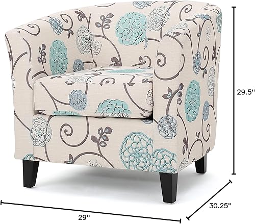Miniatura 2 de Great Deal Furniture GDFStudio - Silla de club de tela de barril con patrón floral blanco y azul