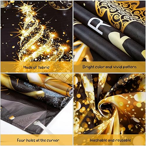 Miniatura 10 de Fondo de fiesta de Feliz Navidad, fondo de pancarta de oro negro para árbol de Navidad y fotografía de Nochevieja, suministros de decoración para