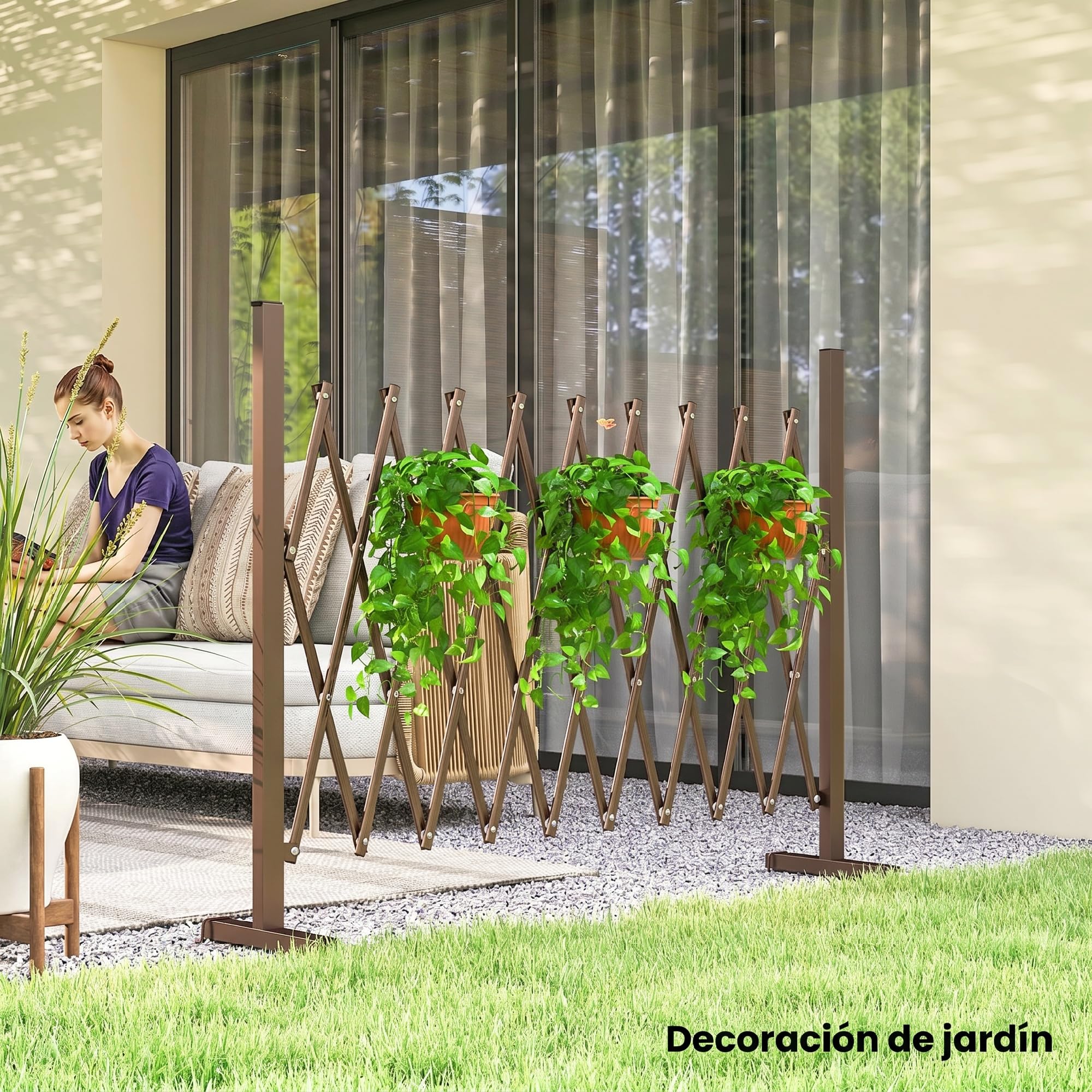 Outsunny Valla de Jardín Exterior de Aleación de Aluminio Puerta de Jardín Exterior Extensible Valla Metálica para Decoración Terraza Patio 250x31x103,5 cm Café Oscuro