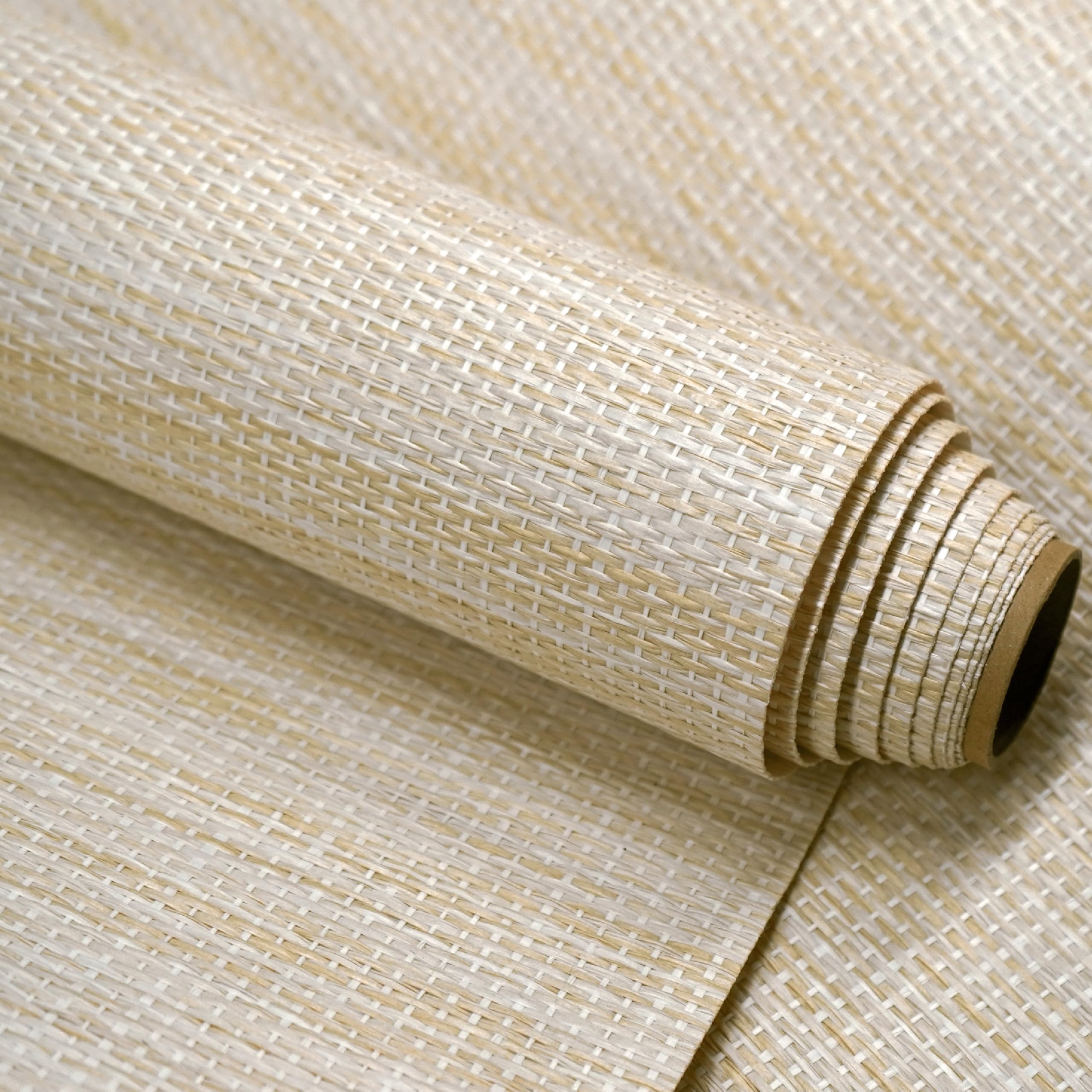 Ansehan Natural Paper Weave Grasscloth Wallcovering, W412 Marbletile 36" x8yd - Textured Sandstone/Ivory